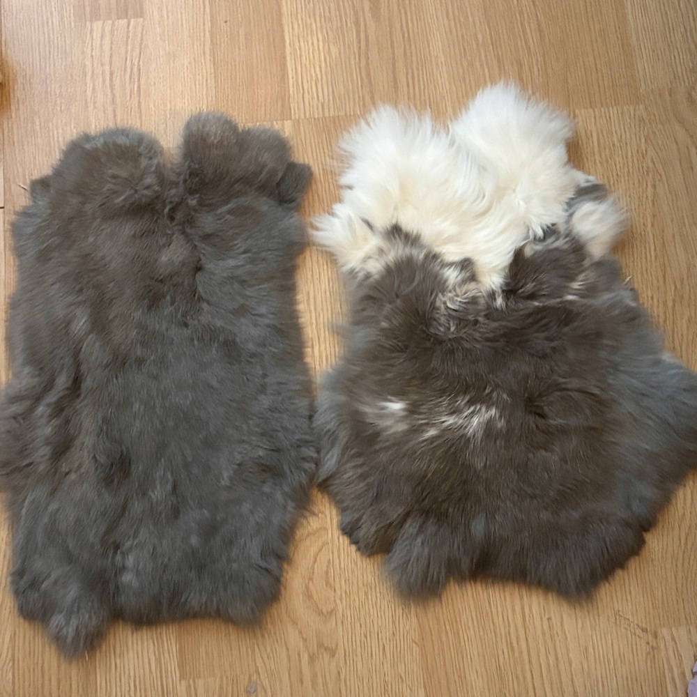 A235 Gray & White Rabbit Fur Pelts — Set of 2 for Crafts